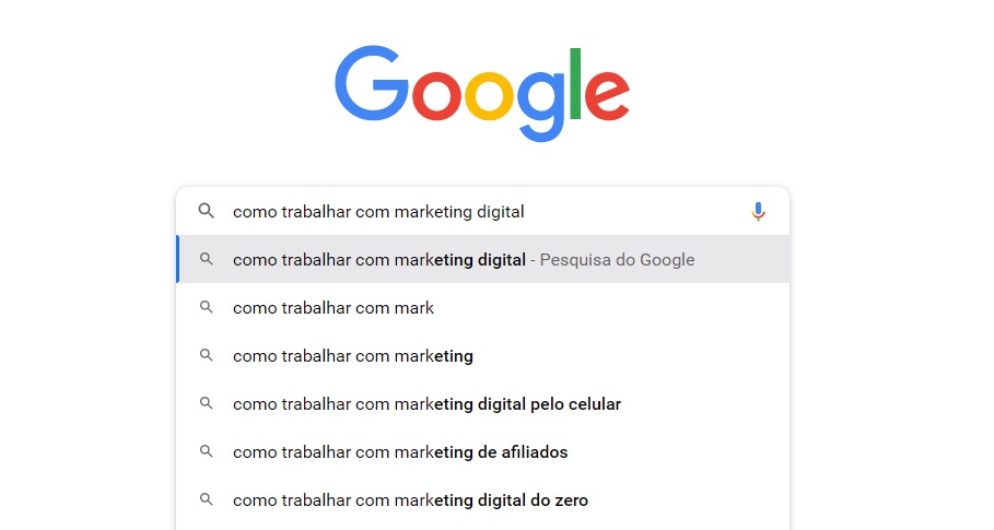 Print de pesquisa no Google com a frase: como trabalhar com marketing digital do zero.