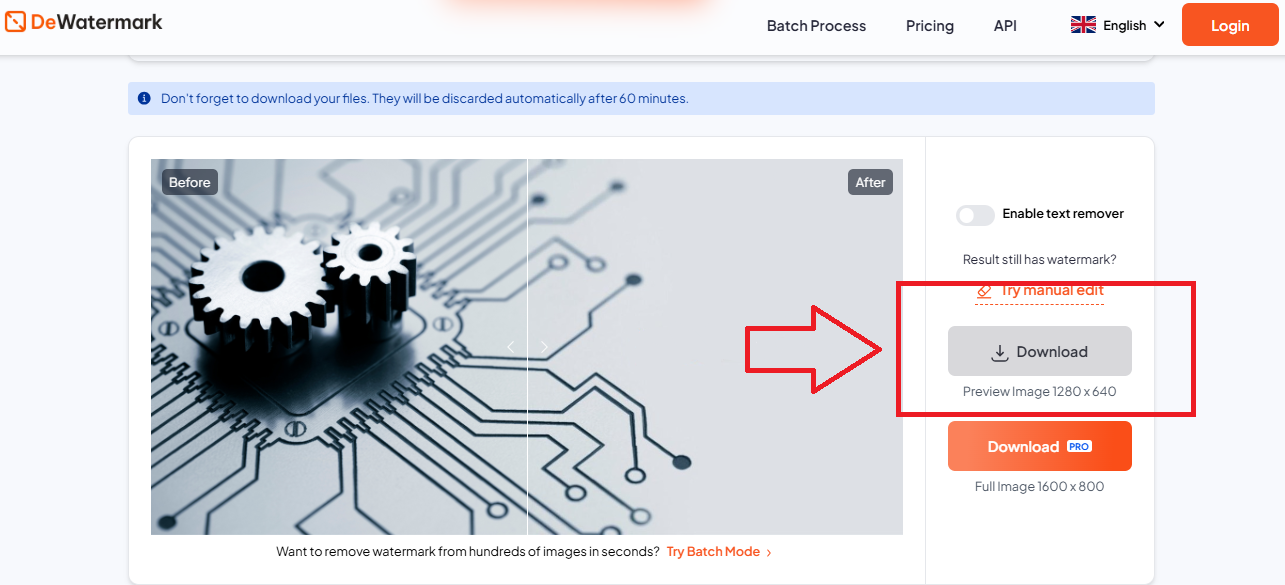 Download Your Clean Image: Finally, once the watermark has vanished, you can download your pristine image back to your device. There's no need to register or download any extra software, making the process smooth and efficient.